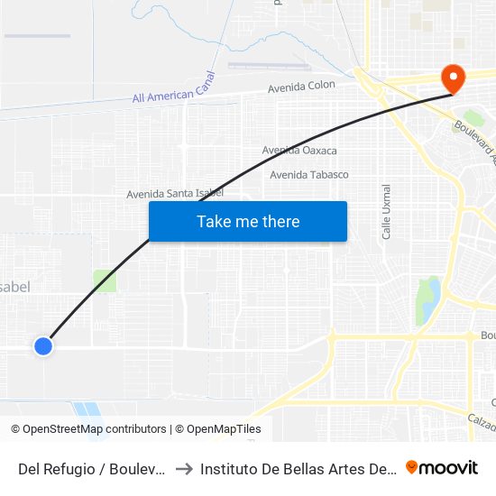 Del Refugio / Boulevard Lázaro Cárdenas to Instituto De Bellas Artes Del Estado De Baja California map