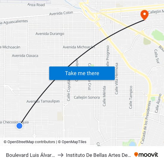 Boulevard Luis Álvarez / Avenida España to Instituto De Bellas Artes Del Estado De Baja California map