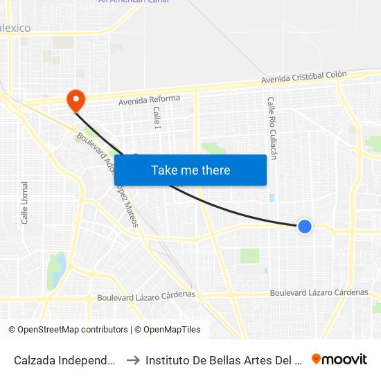 Calzada Independencia / Río Quelite to Instituto De Bellas Artes Del Estado De Baja California map