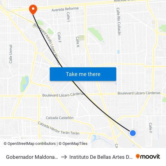 Gobernador Maldonado / Presa San Joaquín to Instituto De Bellas Artes Del Estado De Baja California map
