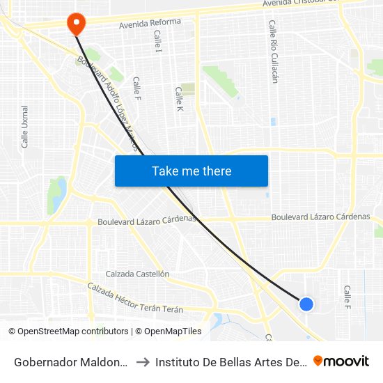 Gobernador Maldonado / Presa Pabellón to Instituto De Bellas Artes Del Estado De Baja California map