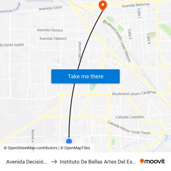 Avenida Decisión / Tenacidad to Instituto De Bellas Artes Del Estado De Baja California map