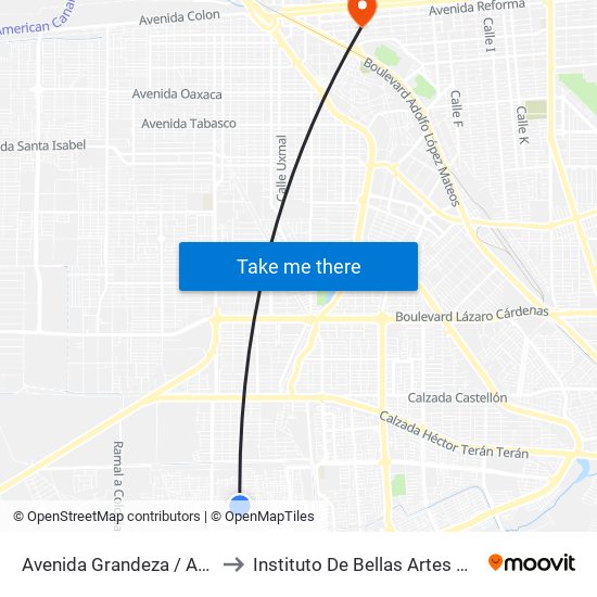 Avenida Grandeza / Avenida Fuente De Etiopía to Instituto De Bellas Artes Del Estado De Baja California map