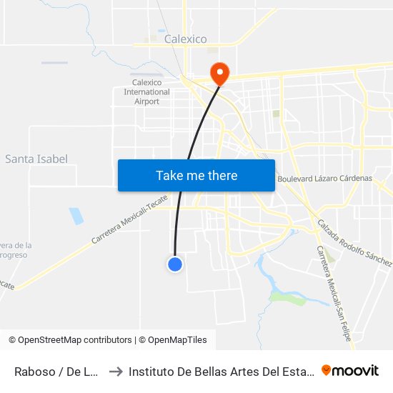 Raboso / De Los Portales to Instituto De Bellas Artes Del Estado De Baja California map