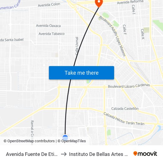 Avenida Fuente De Etiopía / Avenida Grandeza to Instituto De Bellas Artes Del Estado De Baja California map