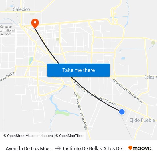 Avenida De Los Mosaicos / Zacapoaxtla to Instituto De Bellas Artes Del Estado De Baja California map