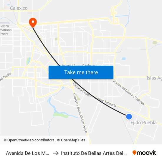 Avenida De Los Mosaicos / Calpan to Instituto De Bellas Artes Del Estado De Baja California map