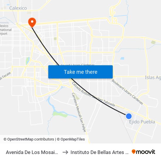 Avenida De Los Mosaicos / Avenida Río San Ángel to Instituto De Bellas Artes Del Estado De Baja California map