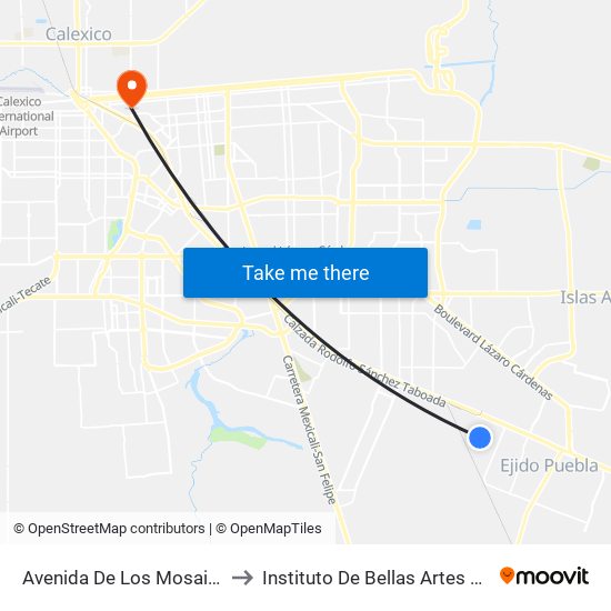 Avenida De Los Mosaicos / Avenida Chiquihuite to Instituto De Bellas Artes Del Estado De Baja California map