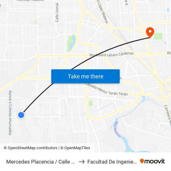 Mercedes Placencia / Calle Sur to Facultad De Ingenieria map