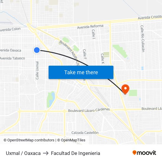 Uxmal / Oaxaca to Facultad De Ingenieria map