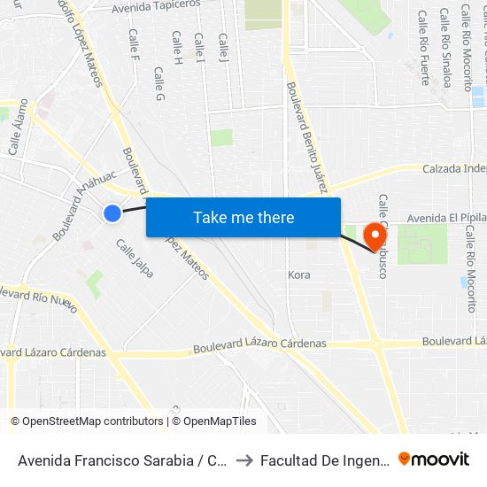 Avenida Francisco Sarabia / Cañitas to Facultad De Ingenieria map
