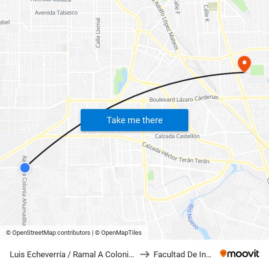 Luis Echeverría / Ramal A Colonia Ahumadita to Facultad De Ingenieria map
