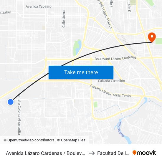 Avenida Lázaro Cárdenas / Boulevard Tierra Y Libertad to Facultad De Ingenieria map