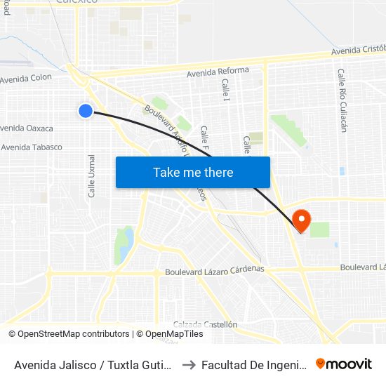 Avenida Jalisco / Tuxtla Gutiérrez to Facultad De Ingenieria map