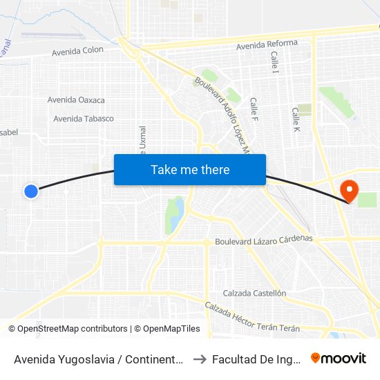 Avenida Yugoslavia / Continente Europeo to Facultad De Ingenieria map