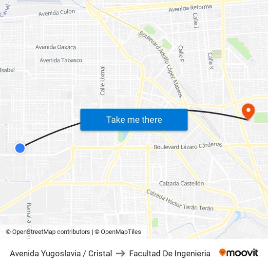 Avenida Yugoslavia / Cristal to Facultad De Ingenieria map