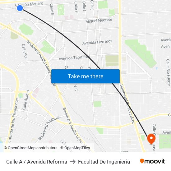 Calle A / Avenida Reforma to Facultad De Ingenieria map