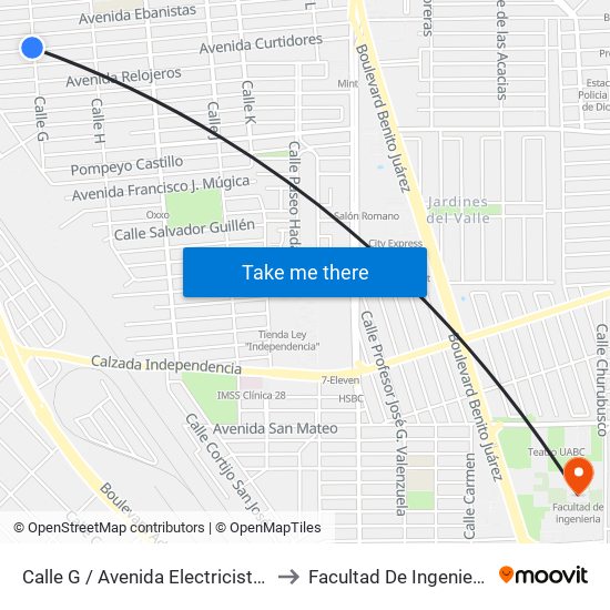 Calle G / Avenida Electricistas to Facultad De Ingenieria map