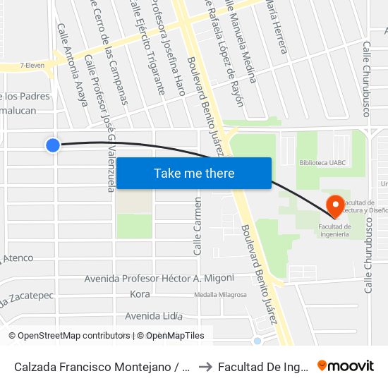 Calzada Francisco Montejano / Las Juntas to Facultad De Ingenieria map