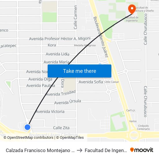 Calzada Francisco Montejano / Zita to Facultad De Ingenieria map