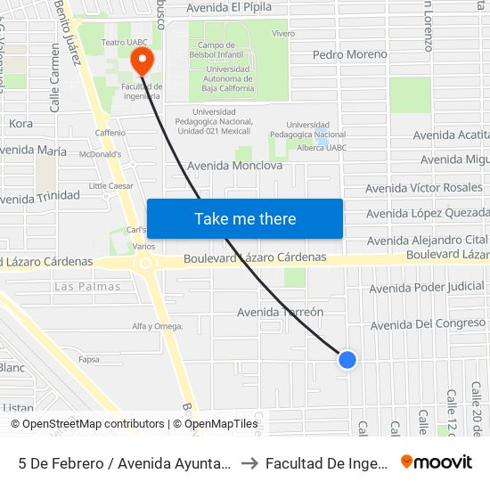 5 De Febrero / Avenida Ayuntamiento to Facultad De Ingenieria map