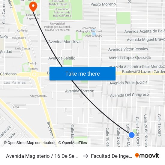 Avenida Magisterio / 16 De Septiembre to Facultad De Ingenieria map