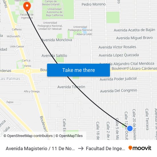 Avenida Magisterio / 11 De Noviembre to Facultad De Ingenieria map