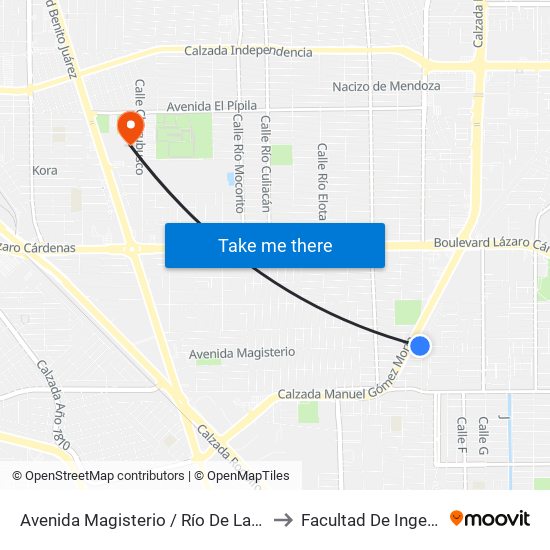 Avenida Magisterio / Río De Las Cañas to Facultad De Ingenieria map