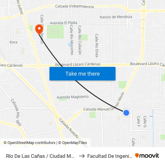 Río De Las Cañas / Ciudad Madero to Facultad De Ingenieria map