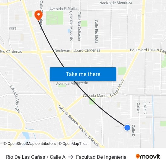 Río De Las Cañas / Calle A to Facultad De Ingenieria map