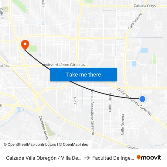 Calzada Villa Obregón / Villa Del Bosque to Facultad De Ingenieria map