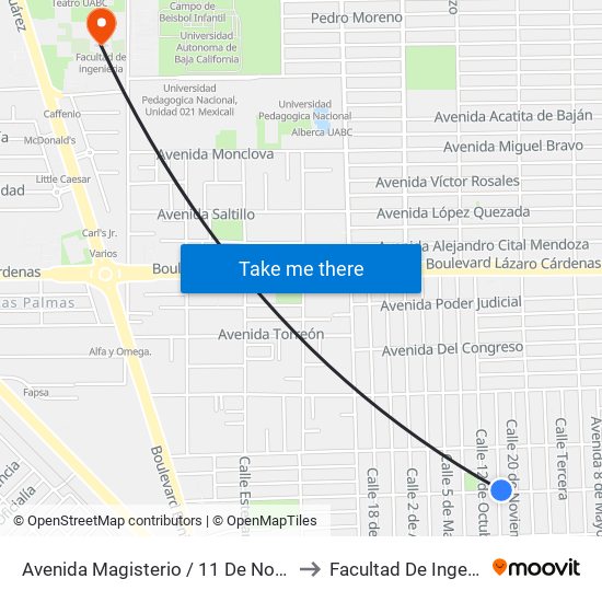 Avenida Magisterio / 11 De Noviembre to Facultad De Ingenieria map