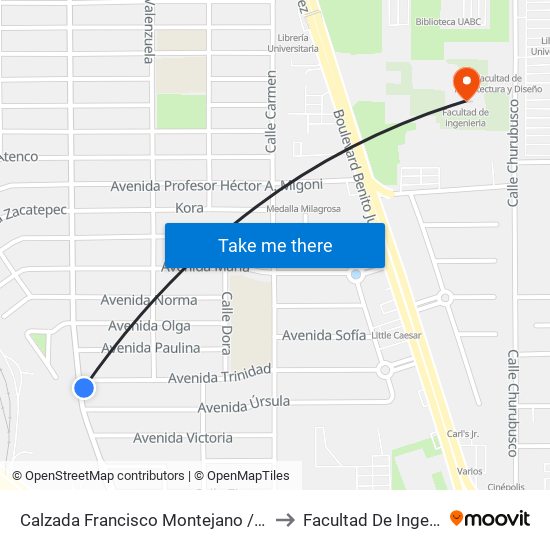 Calzada Francisco Montejano / Trinidad to Facultad De Ingenieria map