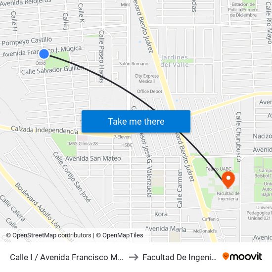 Calle I / Avenida Francisco Mujica to Facultad De Ingenieria map