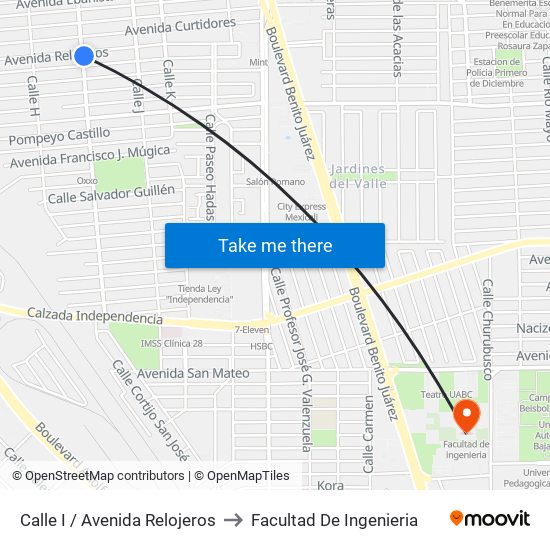 Calle I / Avenida Relojeros to Facultad De Ingenieria map