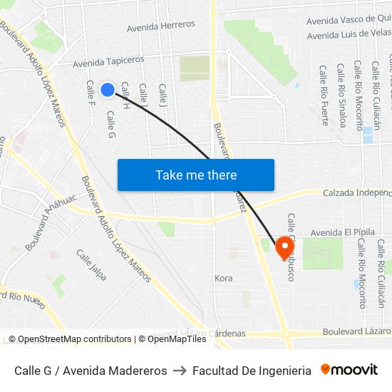 Calle G / Avenida Madereros to Facultad De Ingenieria map