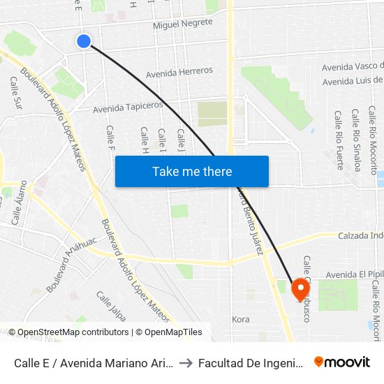 Calle E / Avenida Mariano Arista to Facultad De Ingenieria map