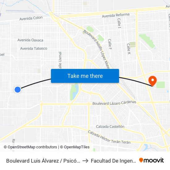 Boulevard Luis Álvarez / Psicólogos to Facultad De Ingenieria map