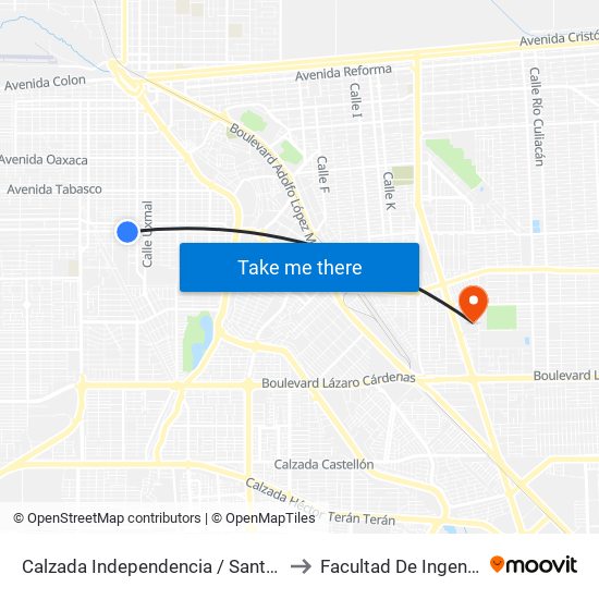 Calzada Independencia / Santa Cruz to Facultad De Ingenieria map