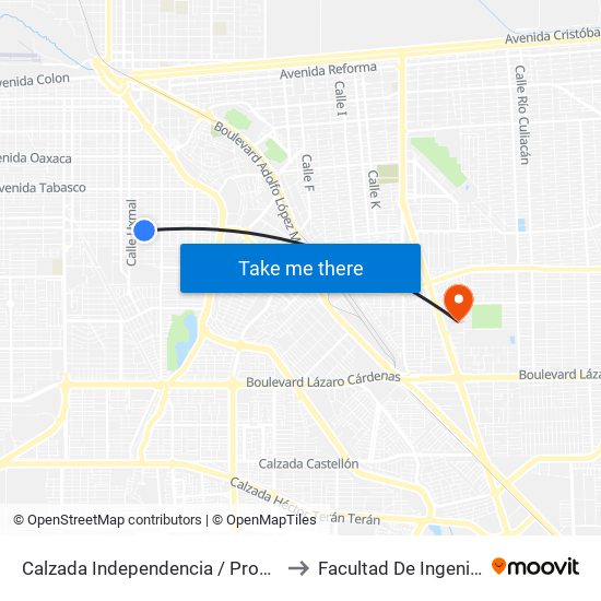 Calzada Independencia / Progreso to Facultad De Ingenieria map