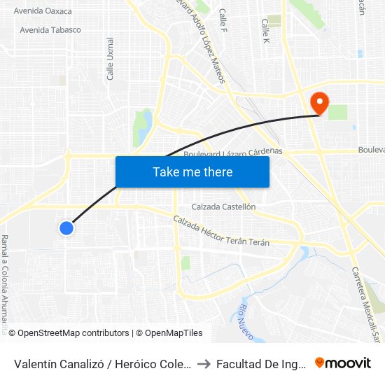 Valentín Canalizó / Heróico Colegio Militar to Facultad De Ingenieria map