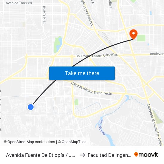 Avenida Fuente De Etiopía / Justicia to Facultad De Ingenieria map