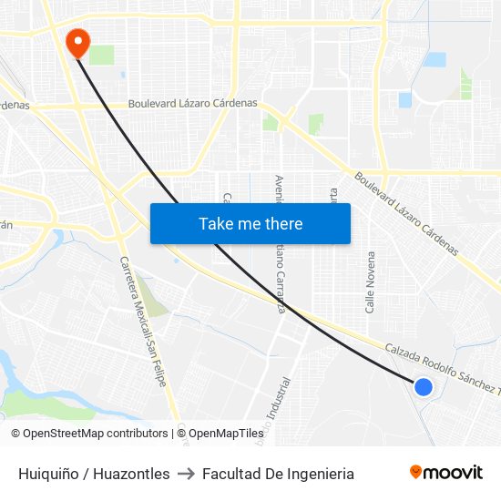 Huiquiño / Huazontles to Facultad De Ingenieria map