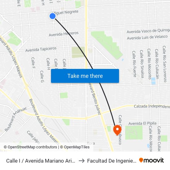 Calle I / Avenida Mariano Arista to Facultad De Ingenieria map