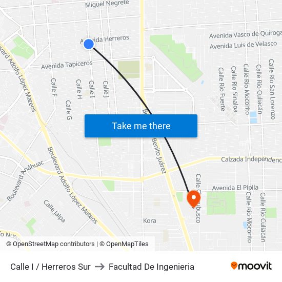 Calle I / Herreros Sur to Facultad De Ingenieria map