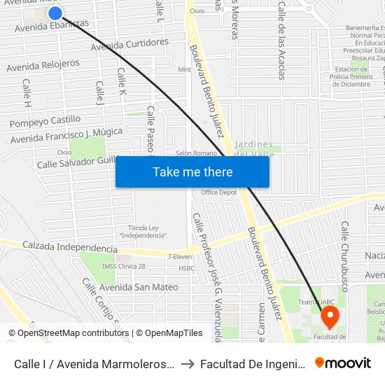 Calle I / Avenida Marmoleros Sur to Facultad De Ingenieria map