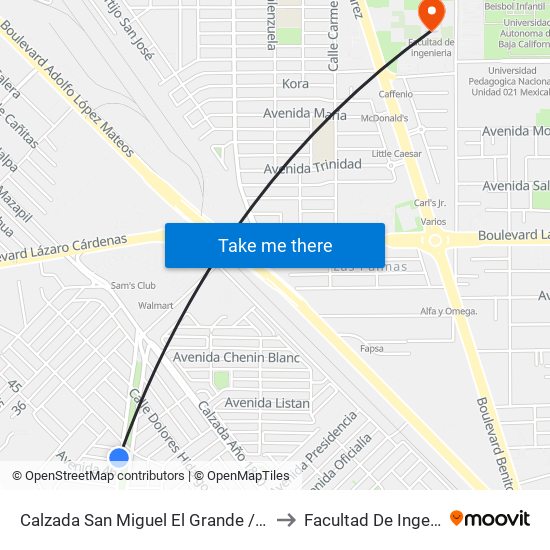 Calzada San Miguel El Grande / Calle 45 to Facultad De Ingenieria map