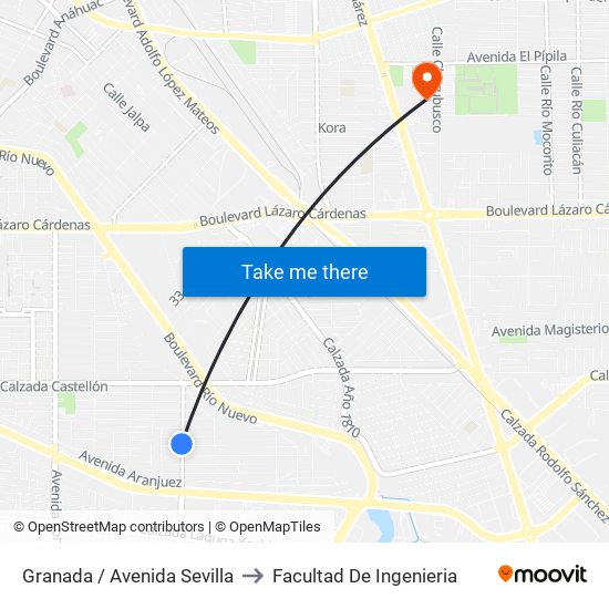 Granada / Avenida Sevilla to Facultad De Ingenieria map