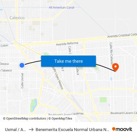 Uxmal / Avenida Puebla to Benemerita Escuela Normal Urbana Nocturna Del Estado Ing. Jose G. Valenzuela map